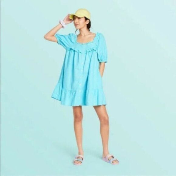 STONEY CLOVER LANE x TARGET BLUE LINEN RUFFLE DRESS SIZE 3X - Picture 2 of 7